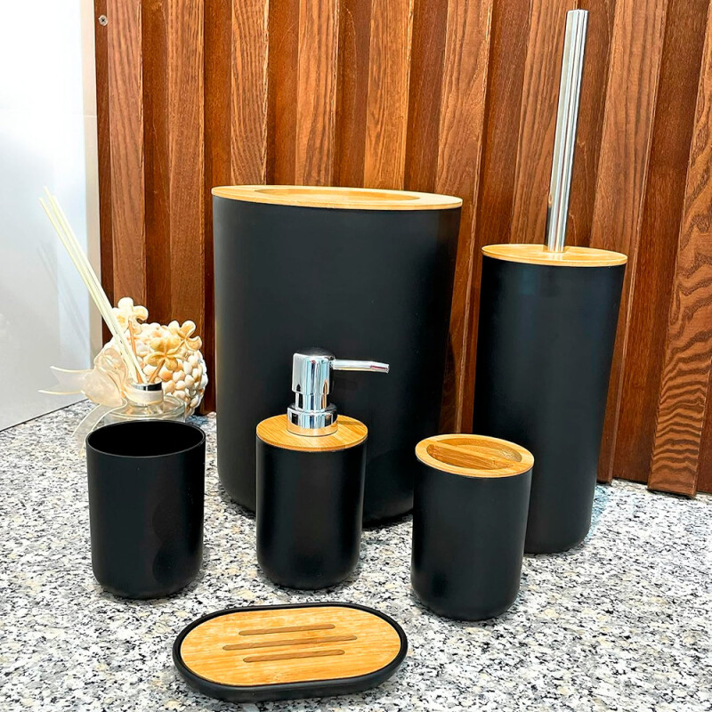 Juego de Accesorios para Baño 6 piezas bambú Juego de Accesorios para Baño 6 piezas bambú