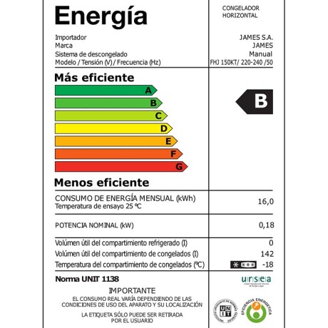 Freezer JAMES FHJ150 142 Litros Blanco