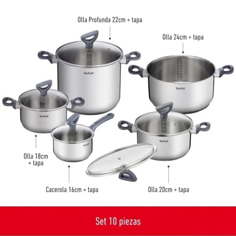 Batería 10 piezas Tefal Daily-cook | Color plateado | Acero inoxidable. Batería 10 piezas Tefal Daily-cook | Color plateado | Acero inoxidable.