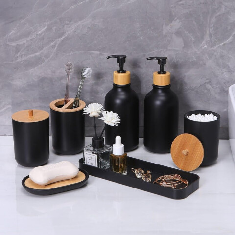 Set De Baño Accesorios Juego De 7 Piezas Dispenser Jabonera IMBACK Color Negro Set De Baño Accesorios Juego De 7 Piezas Dispenser Jabonera IMBACK Color Negro