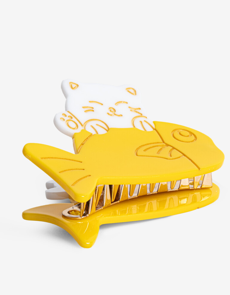 Broche Animales Hebilla De Gatito Con Pescado. - Combinacion Bicolor