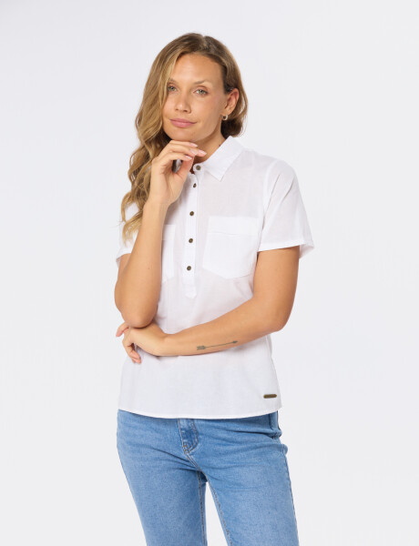 CAMISA DE LINO MEDIO BOTÓN Blanco
