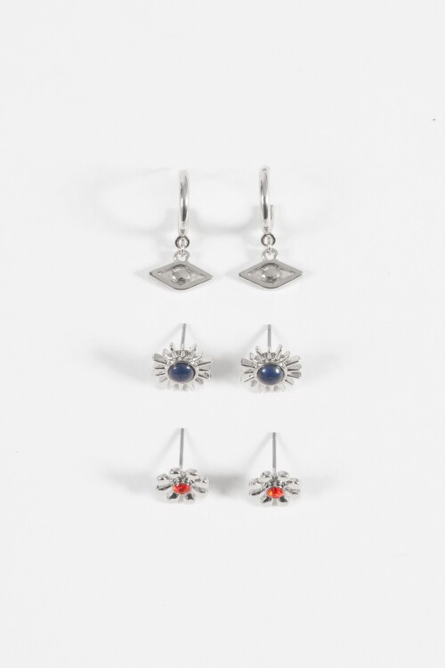 Set de caravanas con formas plateado