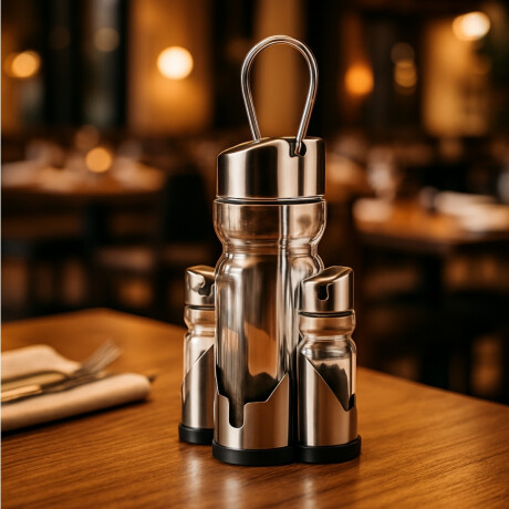 Vinagrera de 4 Piezas de Acero Inoxidable y Vidrio Vinagrera de 4 Piezas de Acero Inoxidable y Vidrio