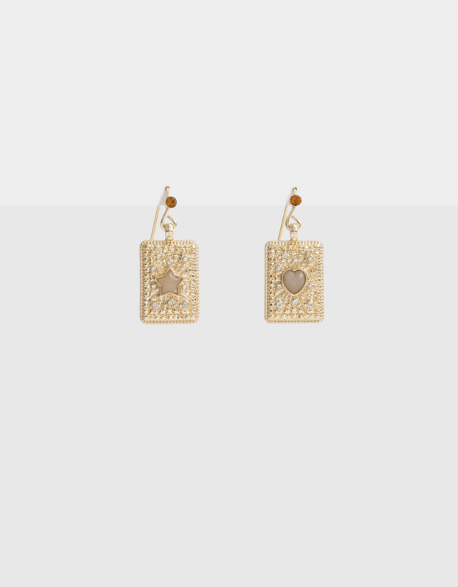 Aros Colgantes Cortos Con strass Aros Colgantes Con Dije Naipe - Dorado