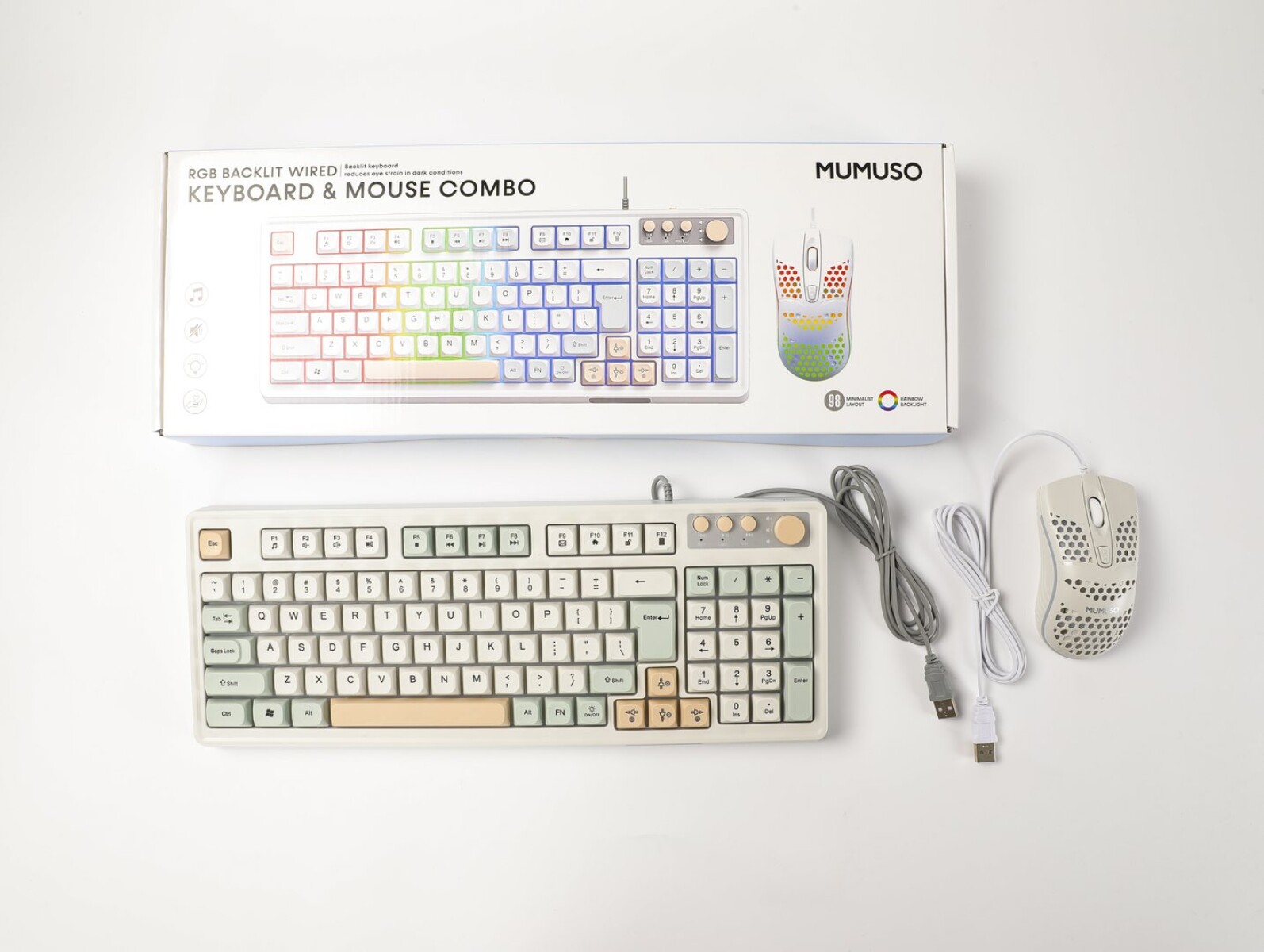 COMBO DE TECLADO Y MOUSE CON CABLE RETROILUMINACIÓN RGB Y DISEÑO TRICOLOR (ROSA 