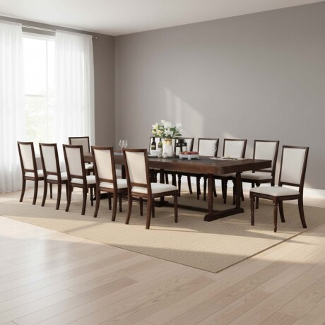 JUEGO DE COMEDOR 1+12 MADERA-Y-MDP MARRON ANTONIETA