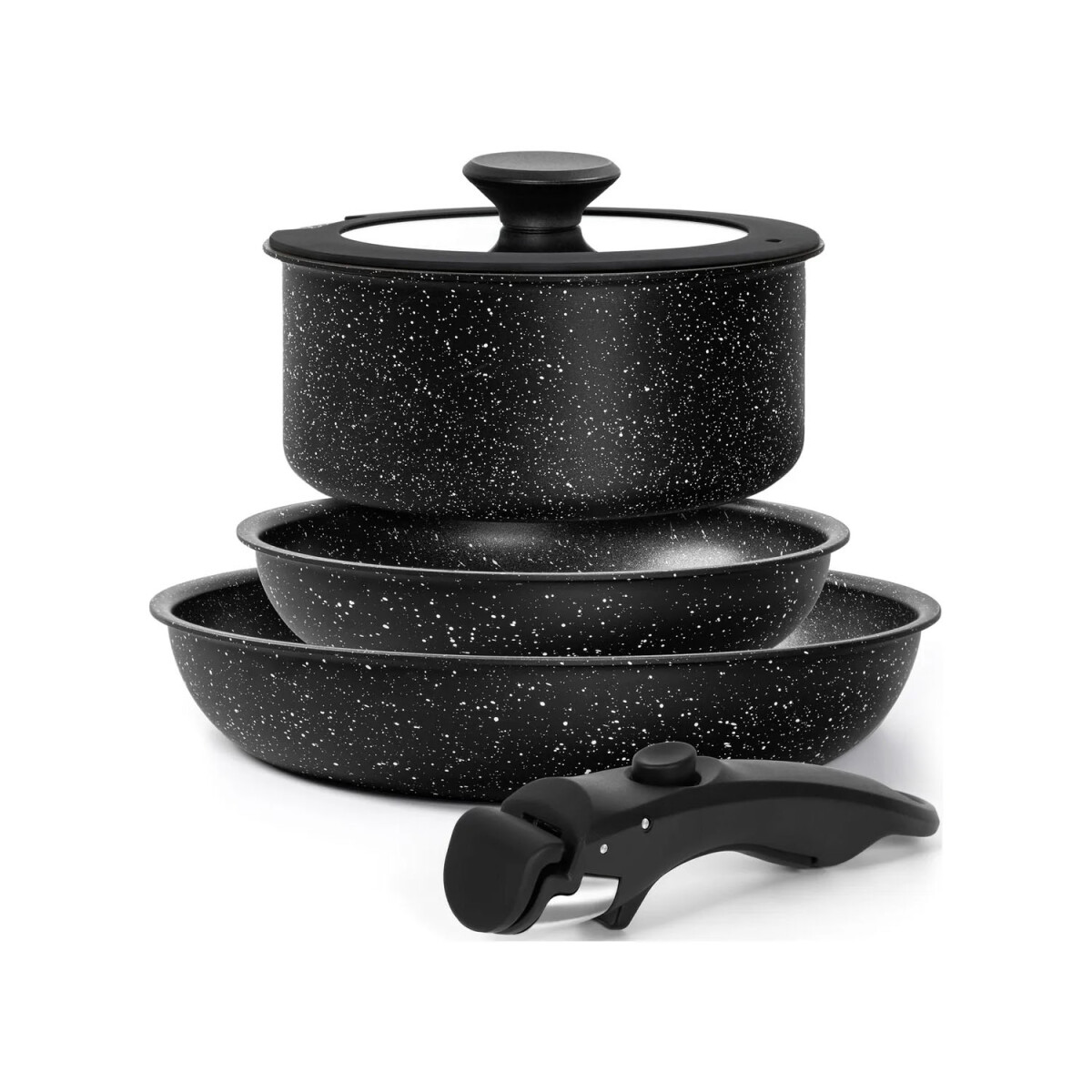 Set de Batería de Cocina 5 Piezas Mango Extraíble Cerámica - Negro 