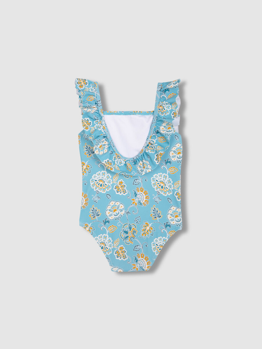 Bañador Estampado Flores Azul Claro