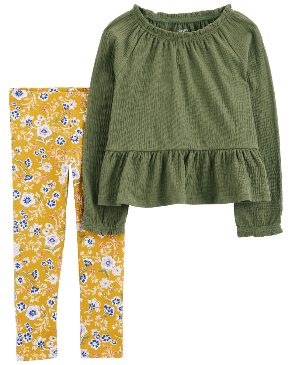 Set dos piezas, pantalón de algodón y blusa de jersey arrugado 