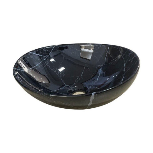 BACHA DE APOYO NEGRO BRILLO VETEADA PORCELANA 41X33X14.5 GAMAS DE NEGRO