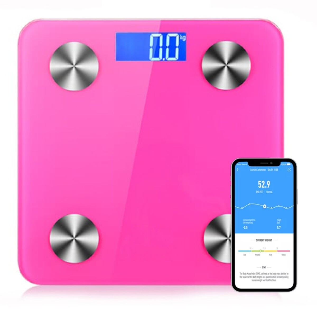Balanza Digital Smart c/Bluetooth App Seguimiento Peso Salud - Fucsia 