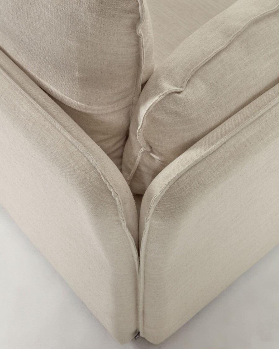 Sofá cama Tanit blanco y patas de madera maciza de haya con acabado natural 210 cm