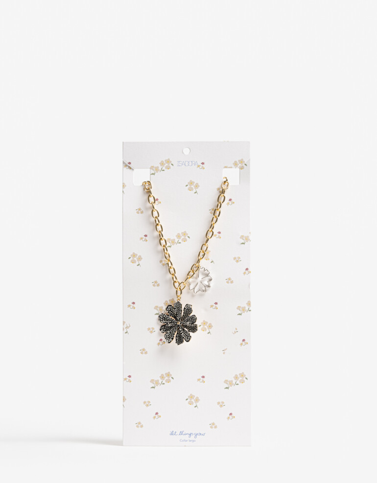 Collares Largos Color Collar Largo Metal Flores - Dorado