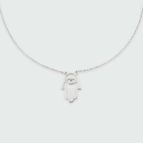 Colgante con cadena Mano de Fátima MOON en plata 925 con un brillante Colgante con cadena Mano de Fátima MOON en plata 925 con un brillante