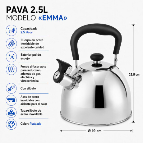 Caldera Pava Silbadora 2.5Lt en Acero Inoxidable Cuori Emma Plateado