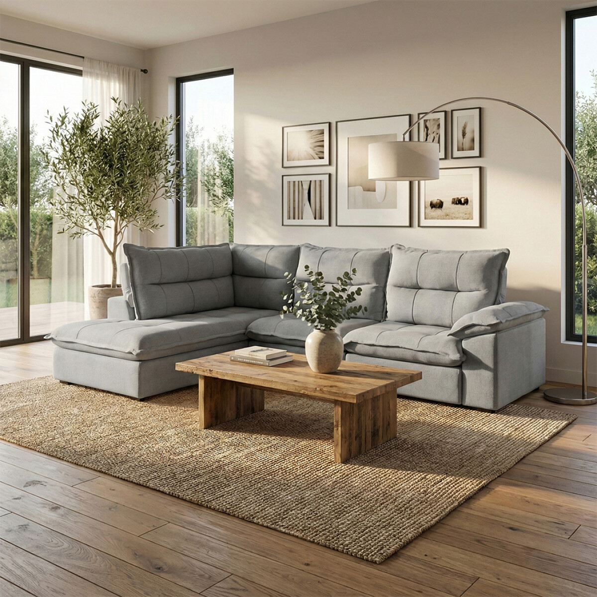 Sillón 5 Cuerpos con Chaise Retráctil y Reclinable - Cesky - Gris Derecho 