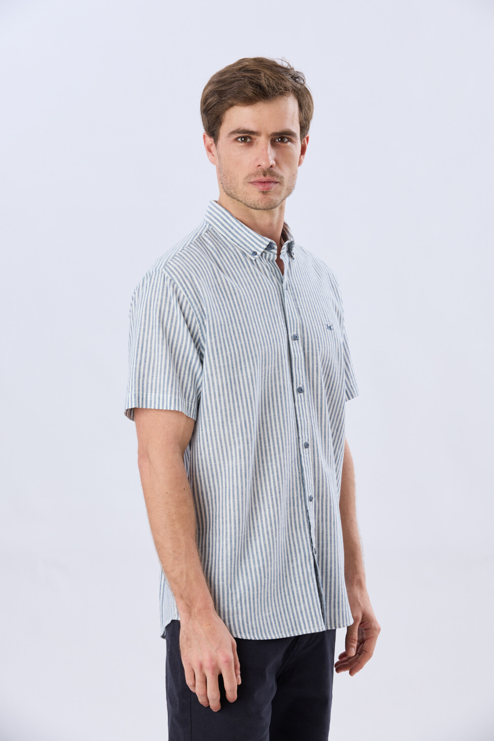 CAMISA RAYADA DE LINO Denim