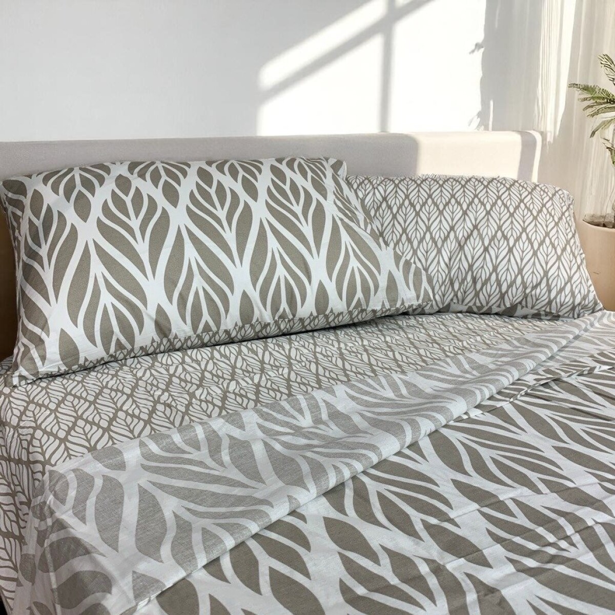 JUEGO DE SABANAS ALGODON 144H KING 180x200+35CM HOJA GRIS CANNON 