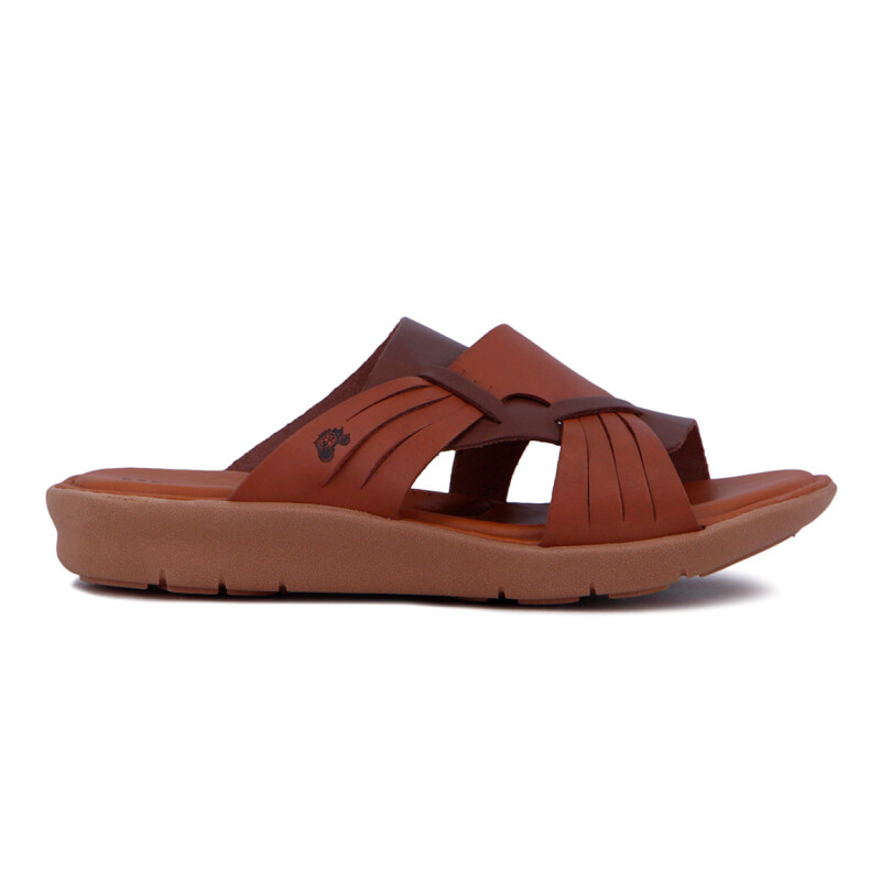 Sandalia Casual De Cuero Mujer Country Tira Ancha Telha-marron Oscuro