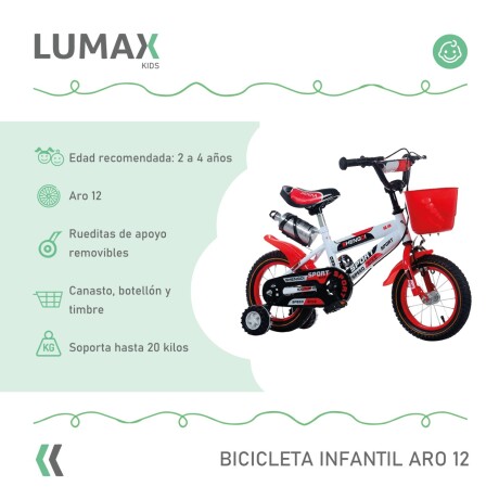 Bicicleta Rodado 12 Con Canasto Y Caramañola Niño Niña Rojo