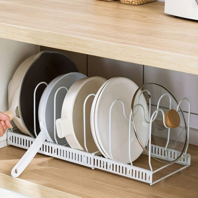 Organizador extensible de cocina para ollas y tapas - Blanco Organizador Extensible De Cocina Para Ollas Y Tapas - Blanco