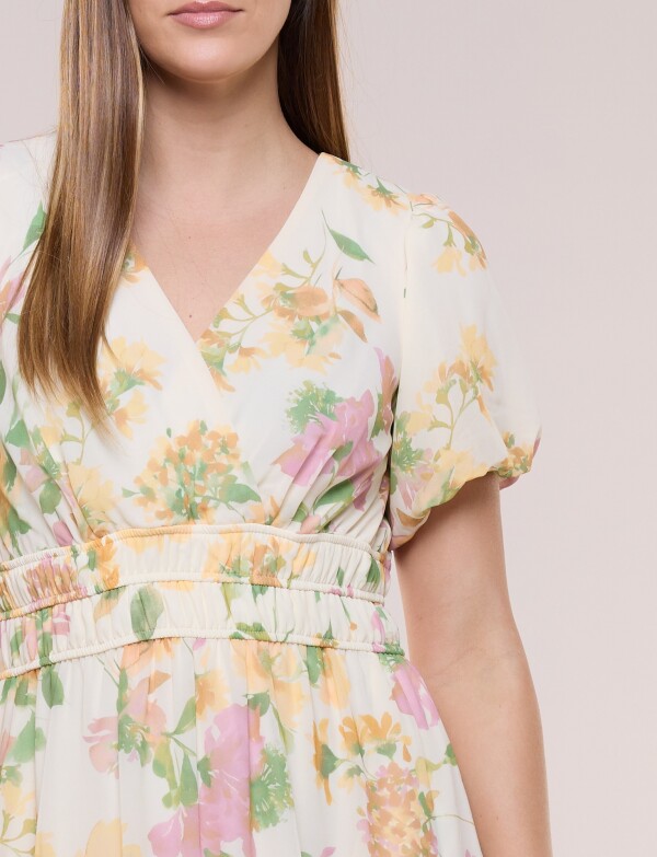 Vestido Maxi Floral Con Mangas Abullonadas AMARILLO/MULTI
