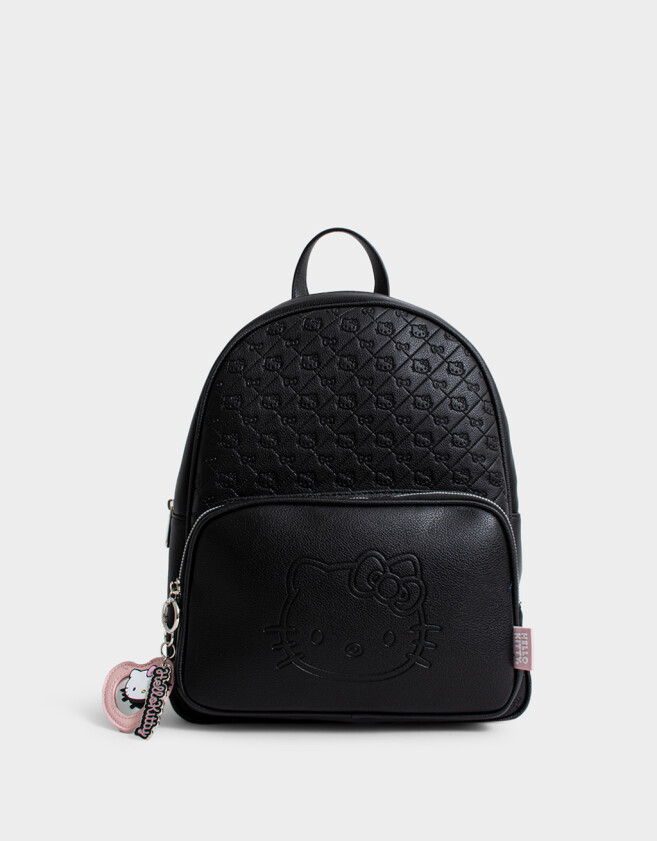 Marroquinería Licencias Mochila Con Relieve "hello Kitty" - Negro