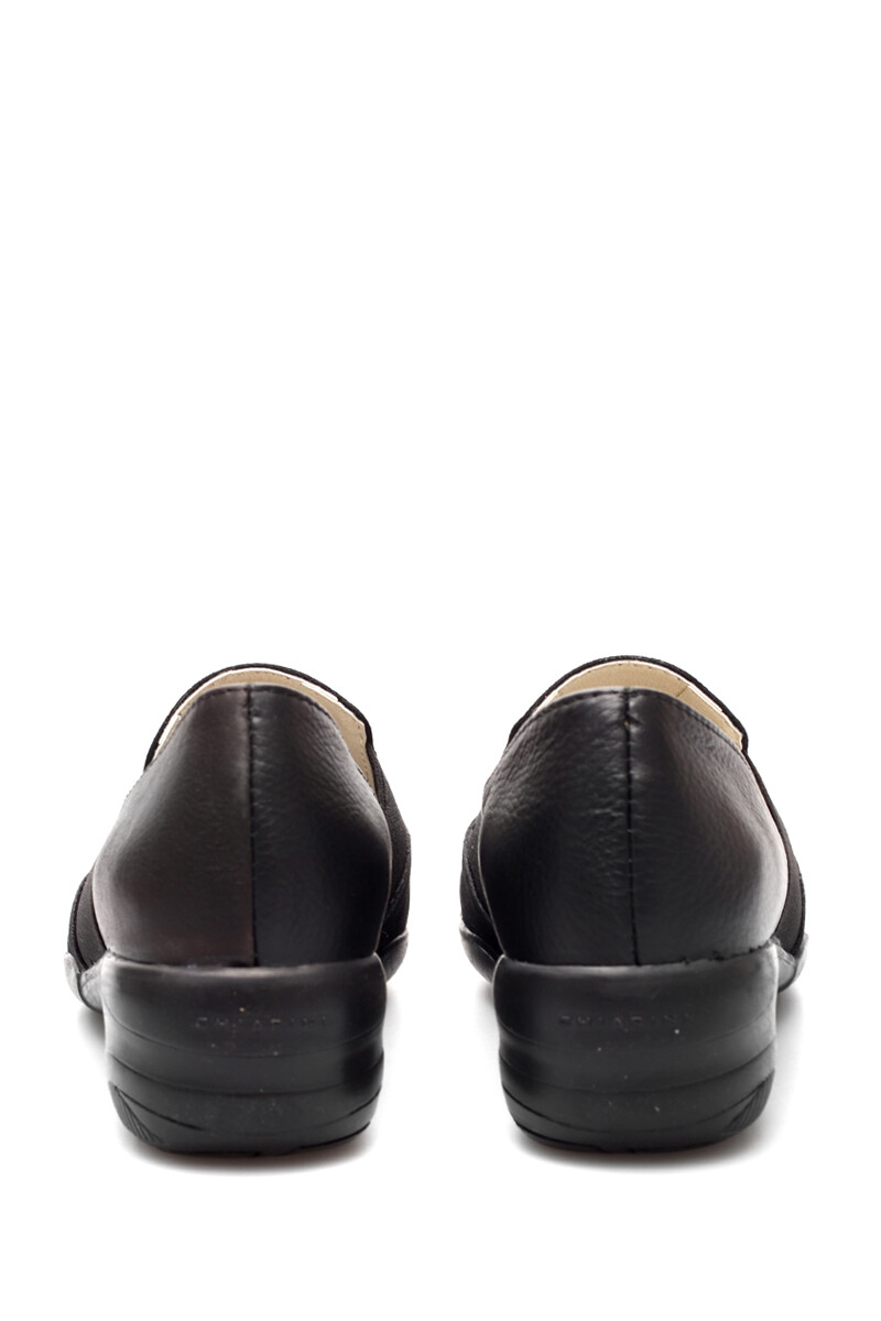Zapato Combinado con Elástico Taco Medio Cuero Negro