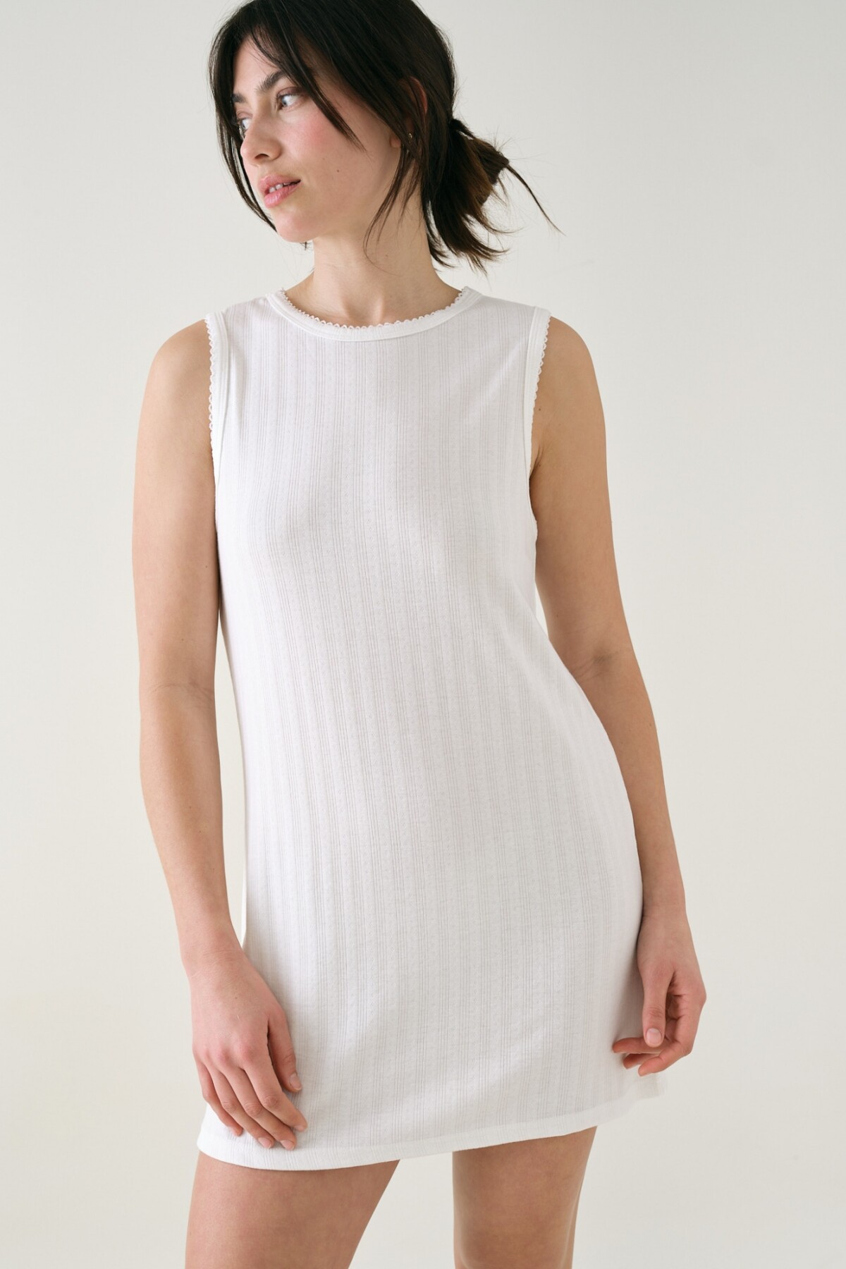Camisón Sin Manga Pointelle Blanco