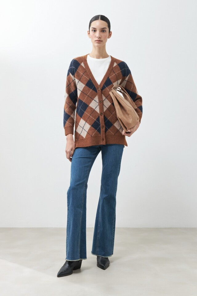 Cardigan con jacquard rombos azul marino