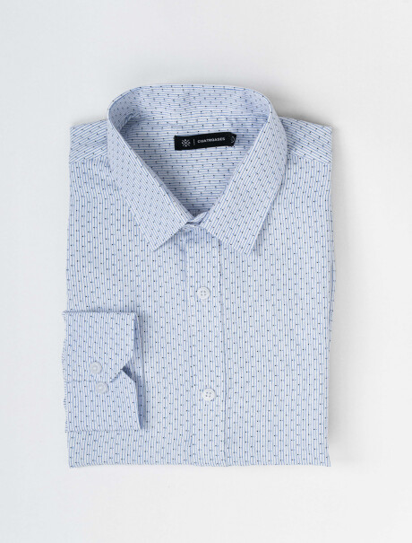 Camisa m/l estampada blanco/celeste