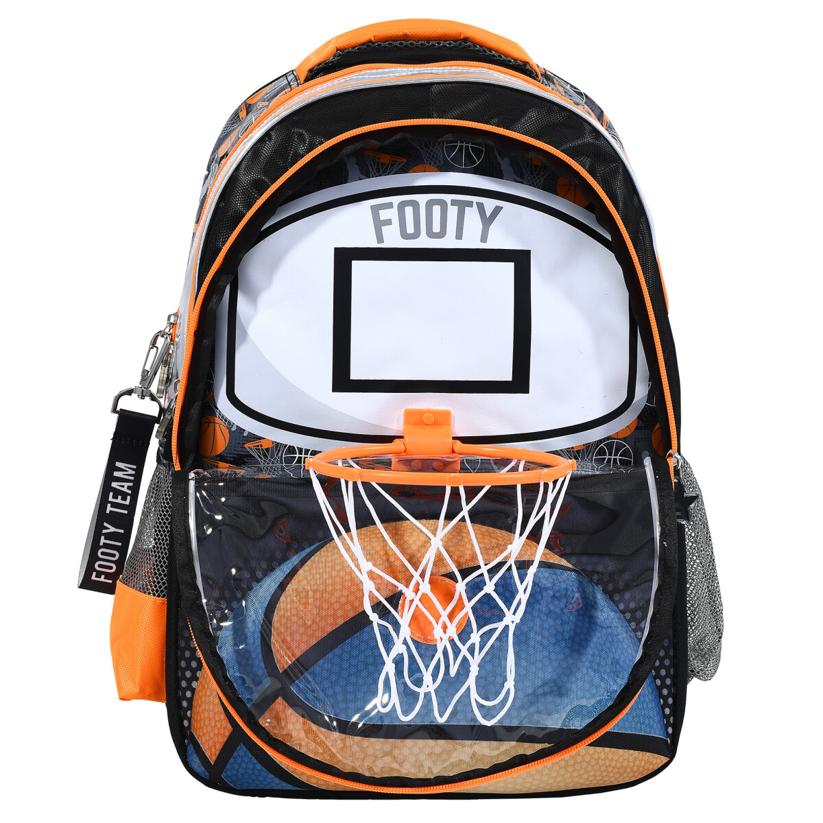 Mochila Basket Footy - Negro/Naranja/Plata 