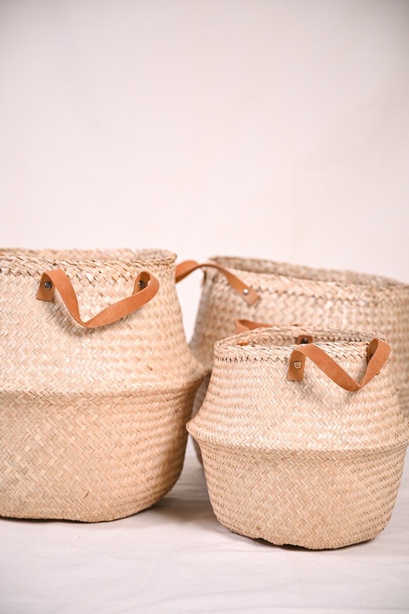 Cesto Fibra Natural Asa Cuero Xs Natural