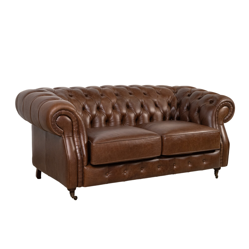 SOFA 2 CUERPOS CUERO-100-NATURAL MARRON NEW CHESTERFIELD CHOC.