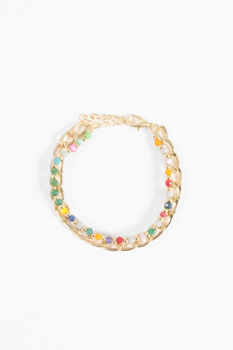 Pulsera doble cadena y piedras dorado