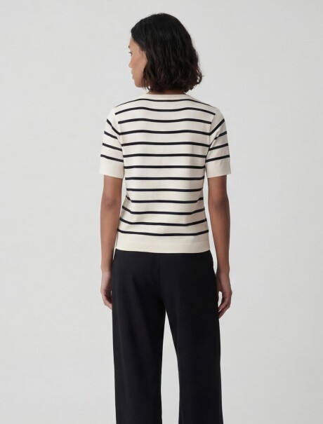 BLUSA DE PUNTO A RAYAS DE MANGA CORTA BLANCO