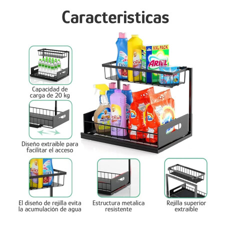 Organizador Multiuso Sobre y Bajo Mesada Rejilla Extraíble Negro