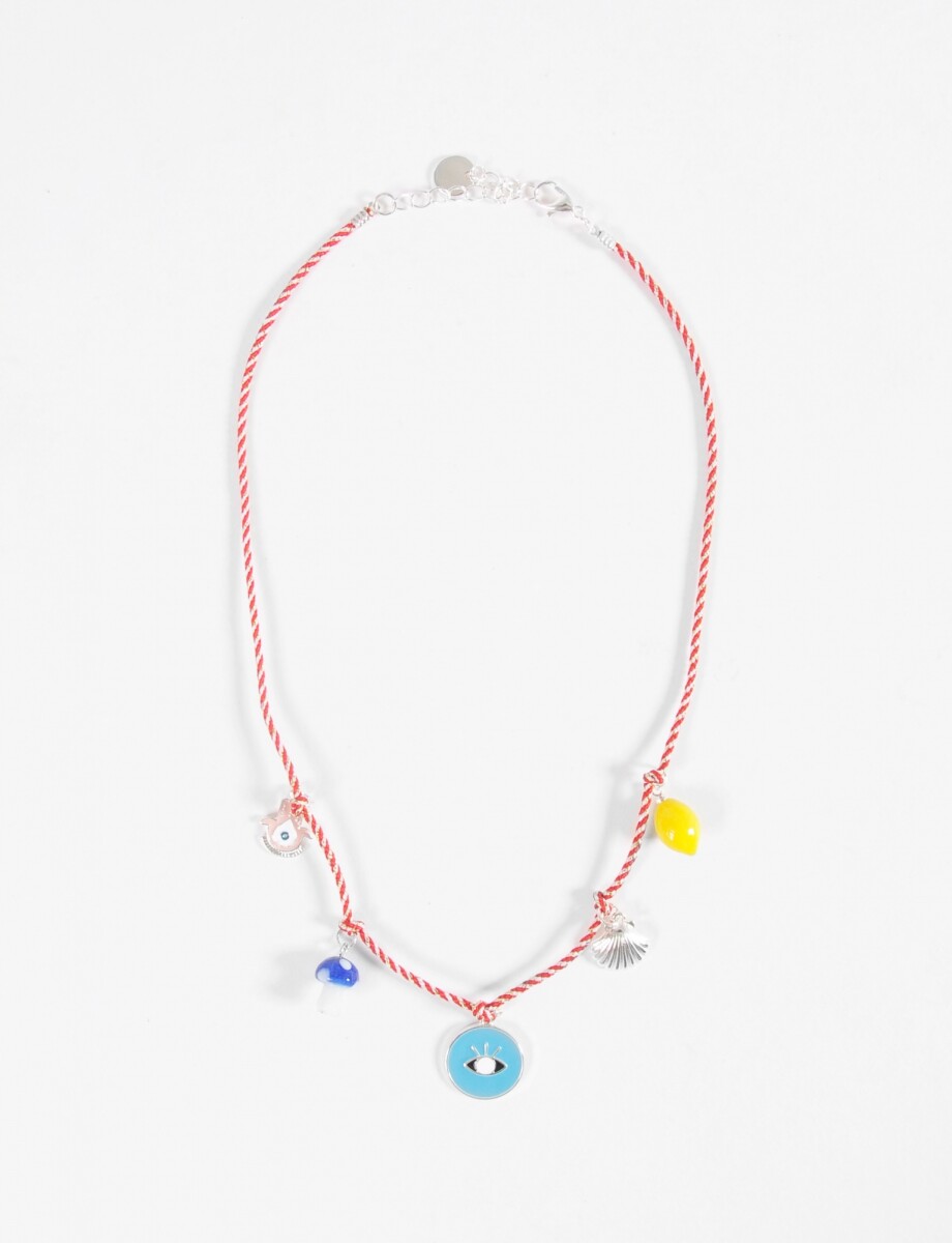 Collar cordón múltiples charms - plateado 