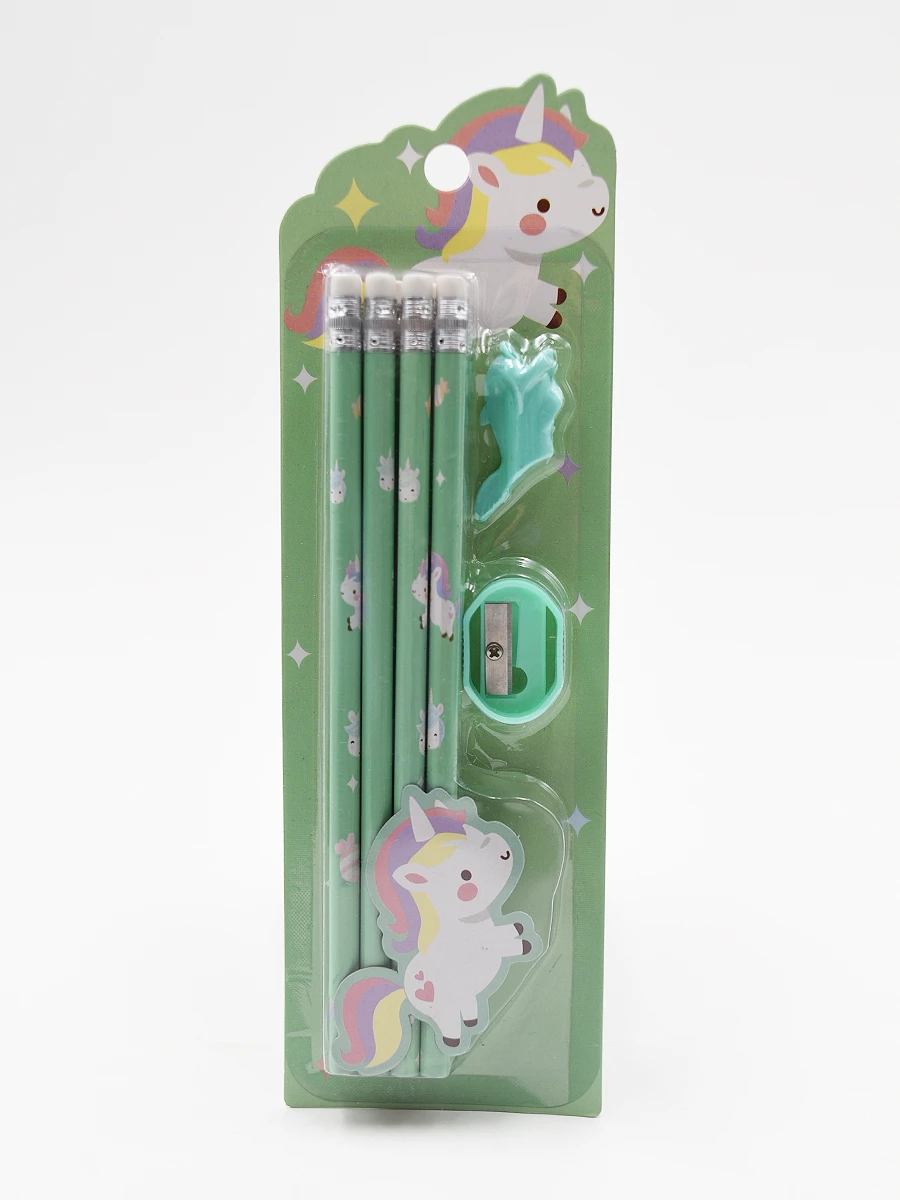 LAPIZ SET 6 PIEZAS C/GOMA Y SACAPUNTAS - VERDE CLARO 