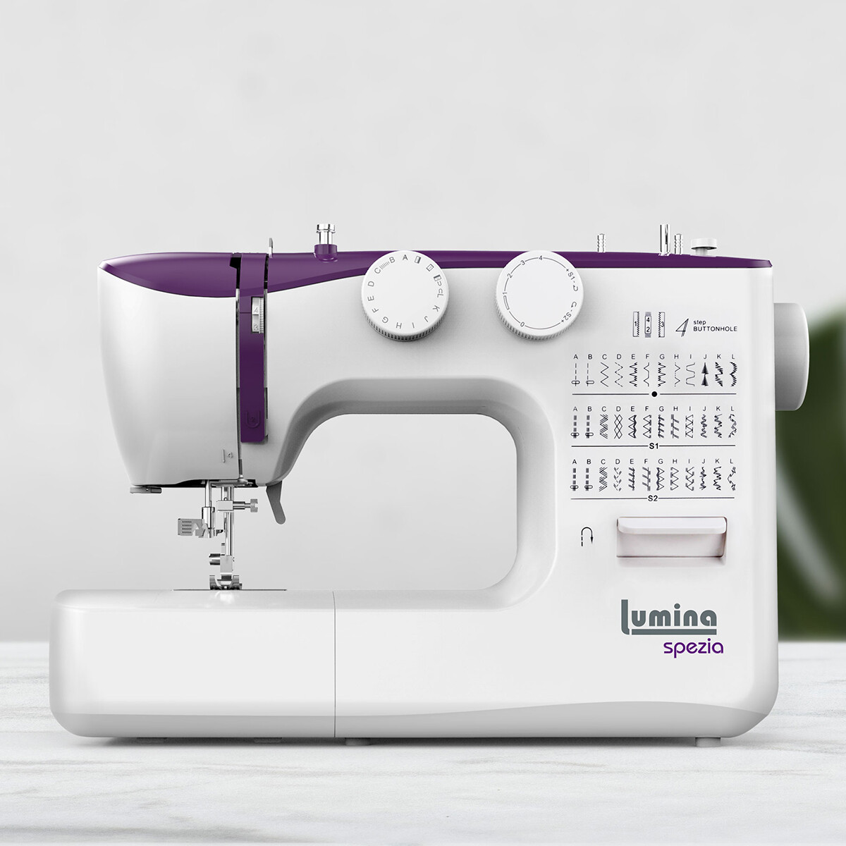 Máquina de coser Lumina Spezia 36 diseños de puntada - BLANCO-VIOLETA 