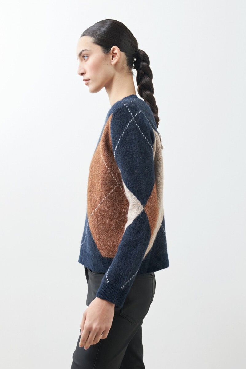Sweater con jacquard rombos azul marino