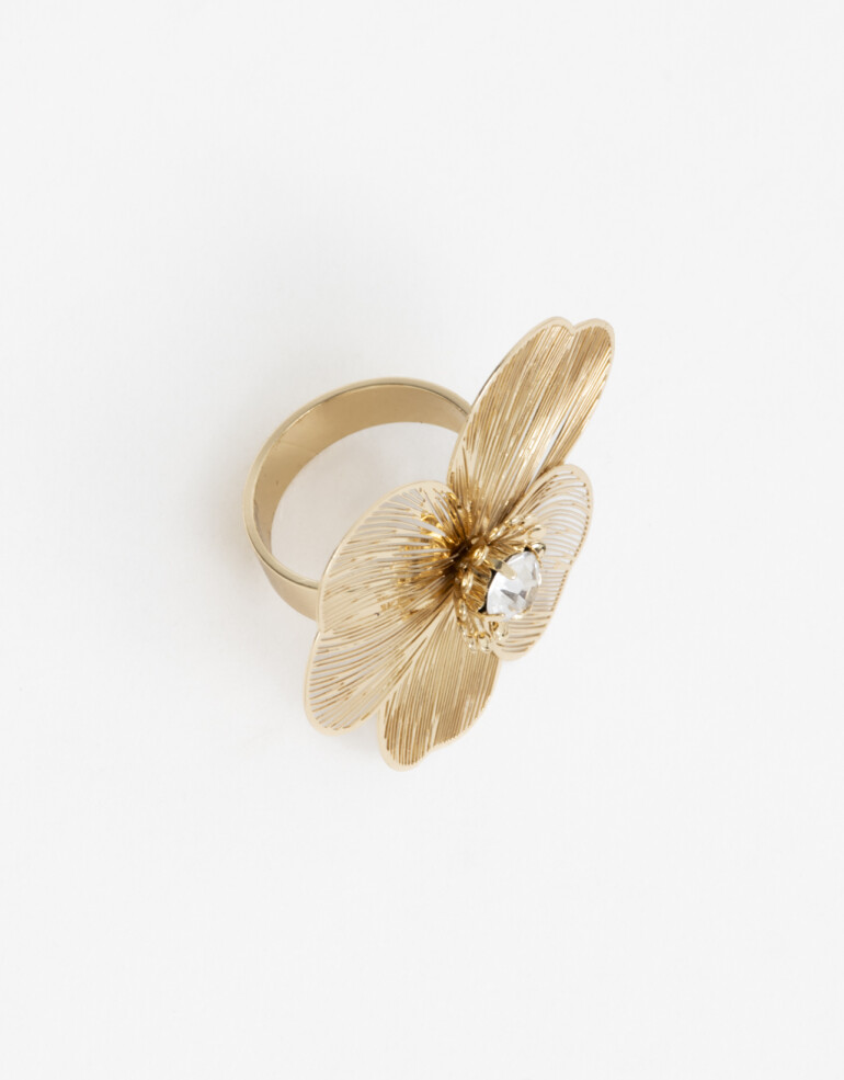 Anillos Medianos y Grandes Metal Anillo Flor Strass - Dorado