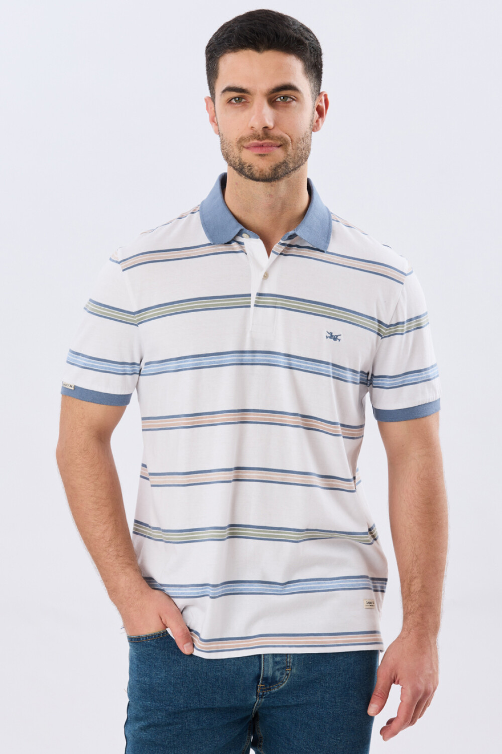 REMERA POLO RAYADA JERSEY Blanco