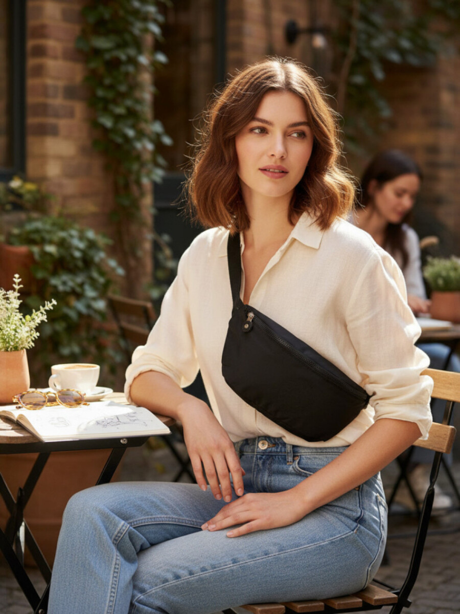 Riñonera Premium de Tafeta Amasada - Negro 