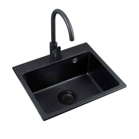 PILETA SIMPLE DE CUARZO RECTANGULAR COLOR NEGRO MATE 50x43x20 CM INCL VALVULA 000