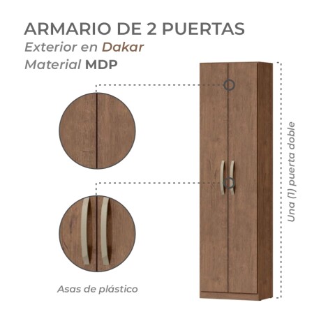 Armario Ropero Multiusos 2 Puertas 170 x 46,2 x 28,5 cm - MDP - Dakar Armario Ropero Multiusos 2 Puertas 170 x 46,2 x 28,5 cm - MDP - Dakar