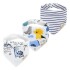Set baberos bandana x3 dinos celeste pastel texto