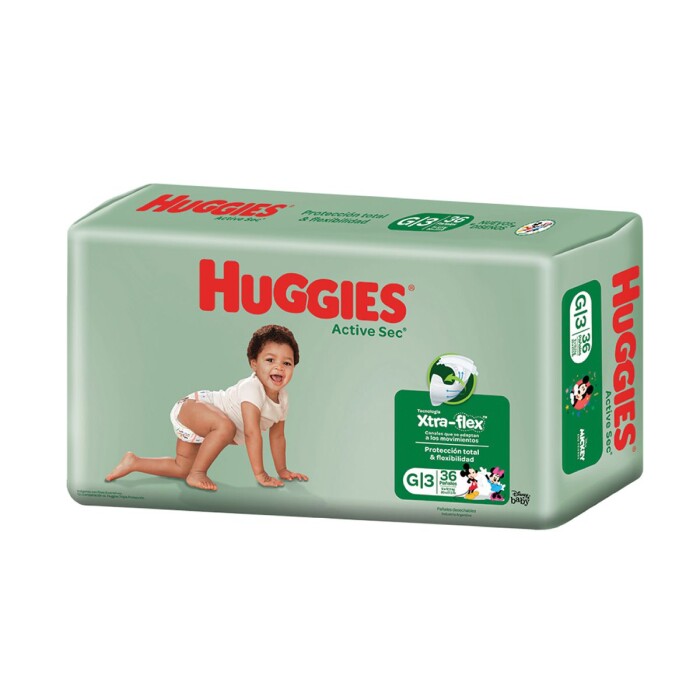 HUGGIES ACTIVE SEC G XTRA-FLEX PAQ. X 36 única