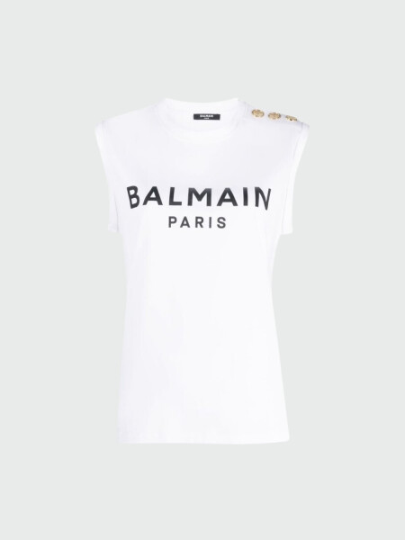 Balmain - Remera de algodón sin mangas con logo Blanco